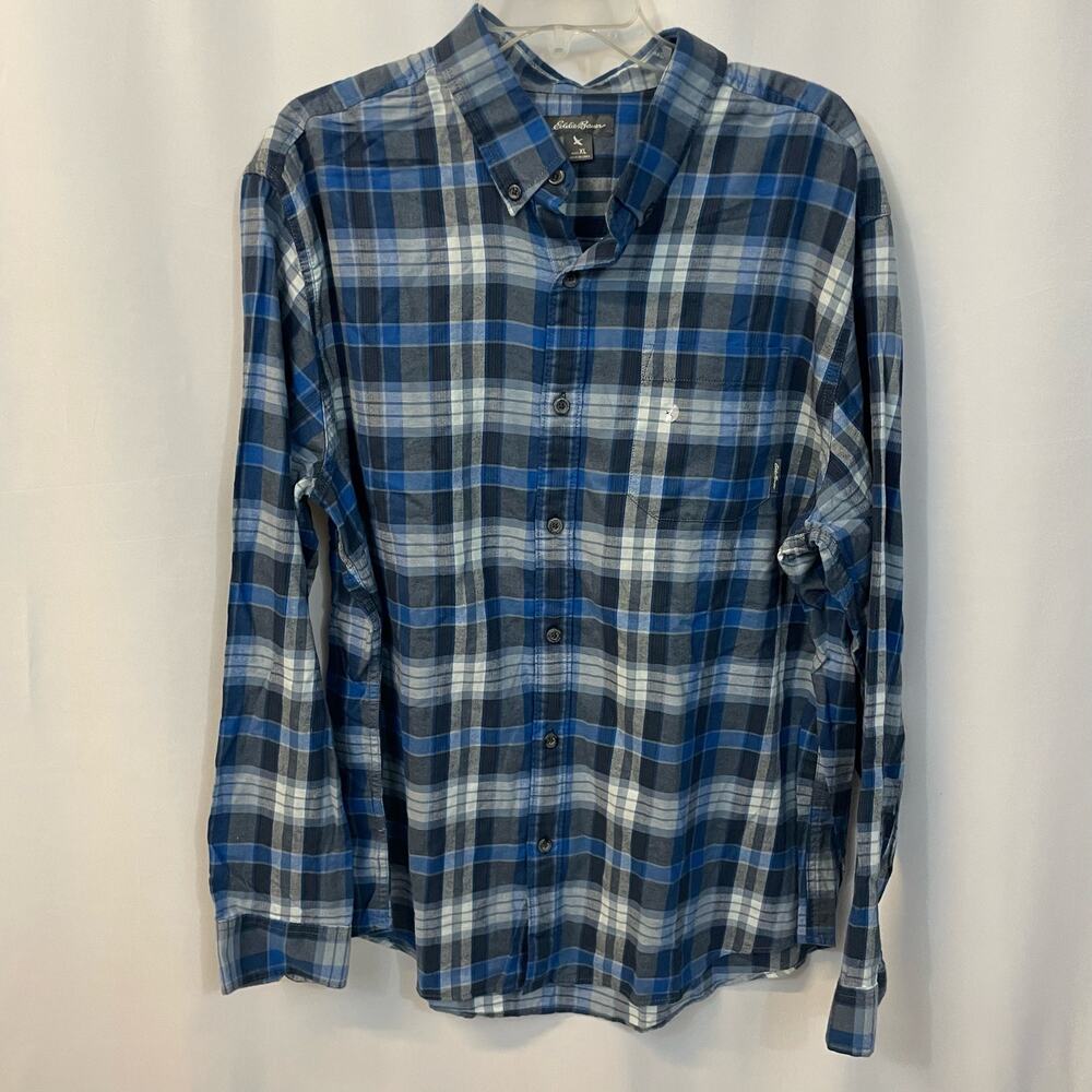 Eddie Bauer Blue Check Lightweight Classic Fit 100% Cotton Long Sleeve Shirt XL